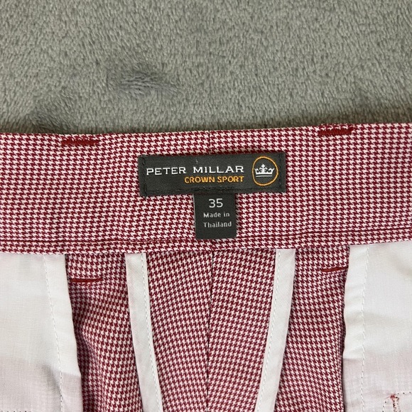 Peter Millar Shorts Mens 35 Red Micro Check Crown Sport Golf Chino Performance - Picture 4 of 13